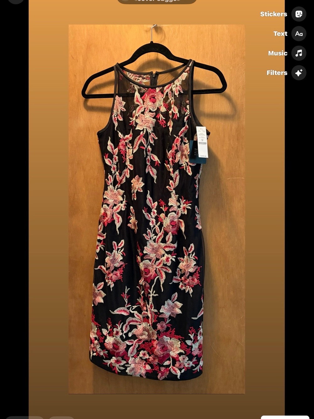 Black Floral Embroidered Sheath Dress